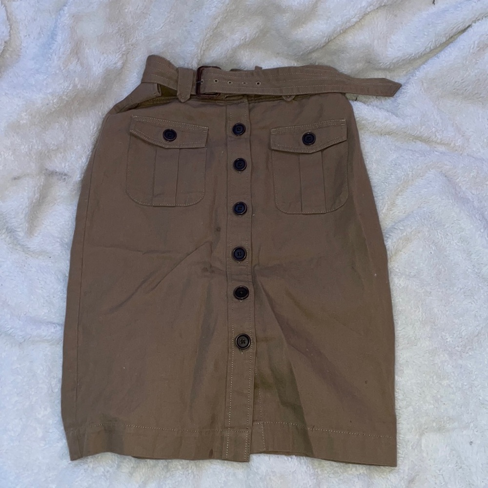 tan-brown banana republic cargo midi skirt